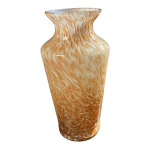 Vintage Encased Glass Vase White and Tan Splatter 5.5” Tall